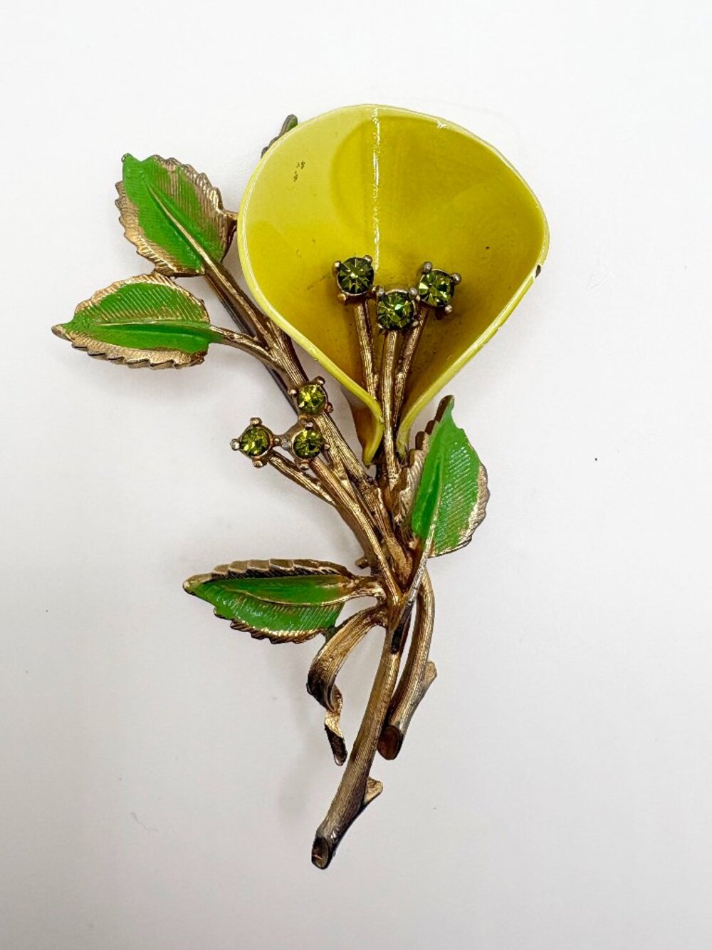 Unsigned Vendome Flower Brooch Vintage Calla Lily in Yellow Pin 1960s Coro